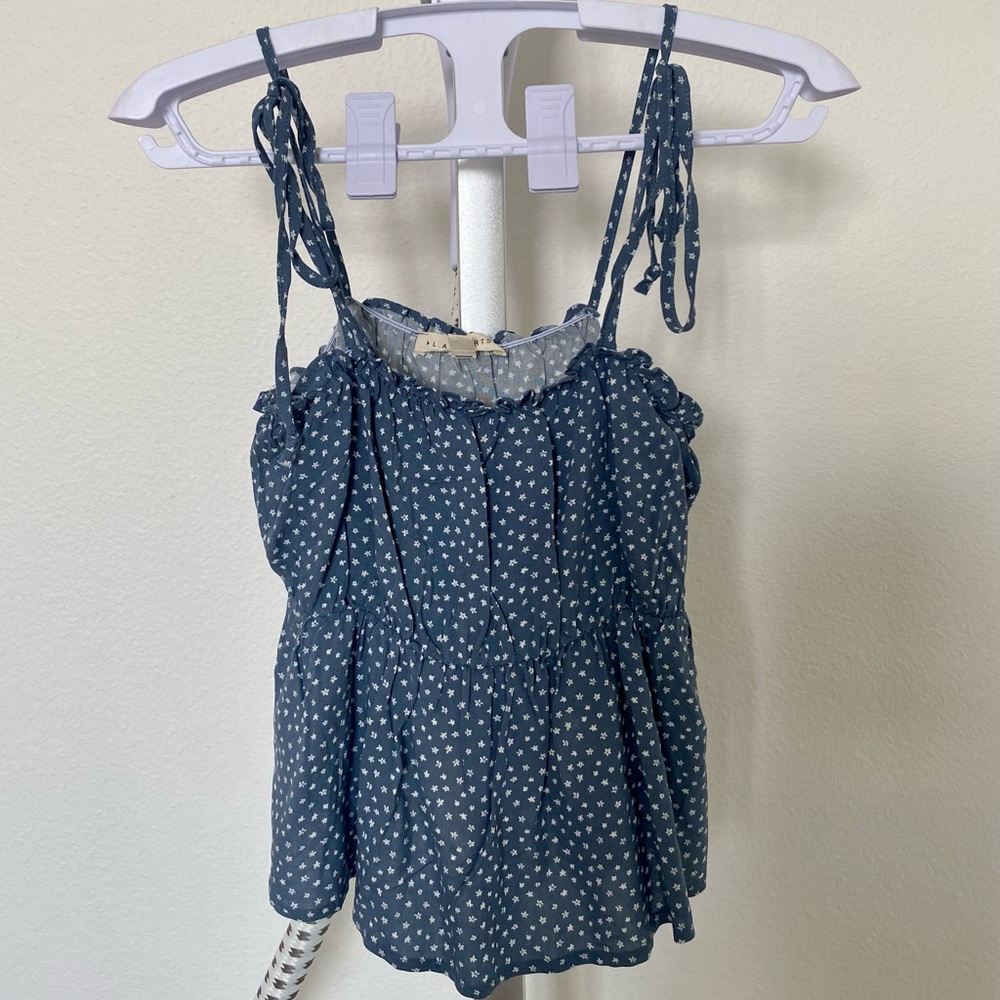 L.A HEARTS blue and white floral top with adjustable spaghetti straps - S